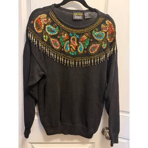 Vintage Ugly Christmas Sweater 80s sequin beaded women's size Medium
